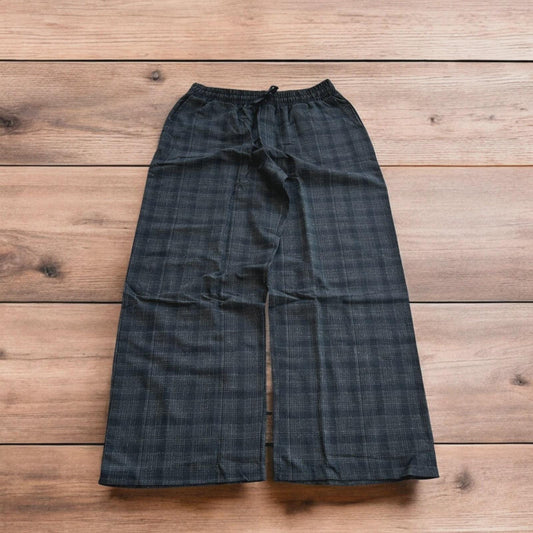 Vintage style checkered baggy wide leg tailored trousers in grey/navy.