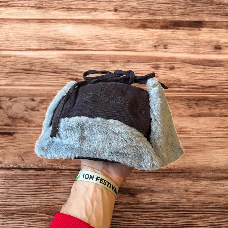 Russian ushanka trapper ear flap winter hat in grey colour way. 55-59cm