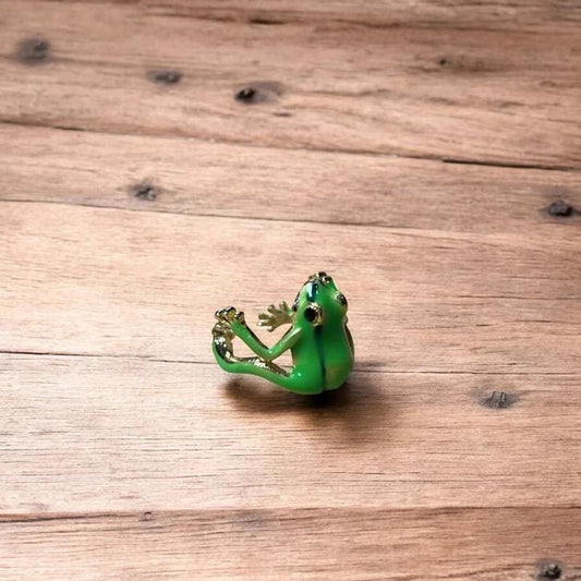Novelty fun Frog adjustable ring in green/silver. One size.