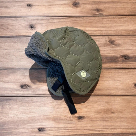 Insane Russian Trapper Korean padded fluffy hat cap in khaki green. One size.