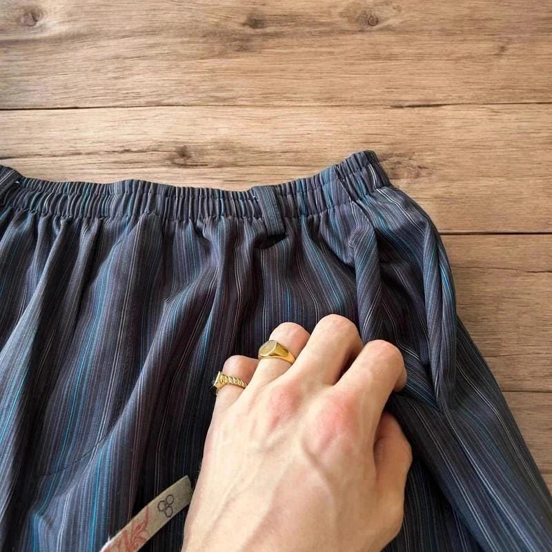 Incredible vintage style baggy wide leg striped trousers in blue.