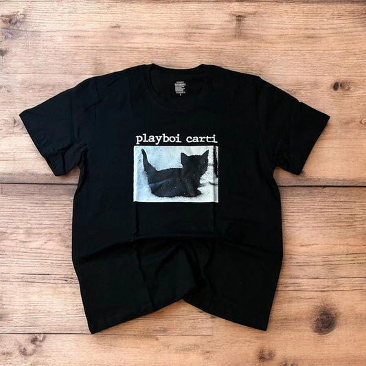Cool Playboi Carti tshirt in black with front graphic print.