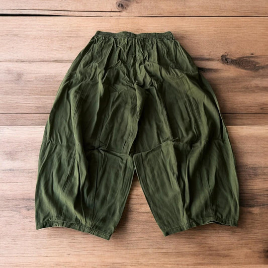 Incredible super baggy wide leg parachute trousers in khaki green.