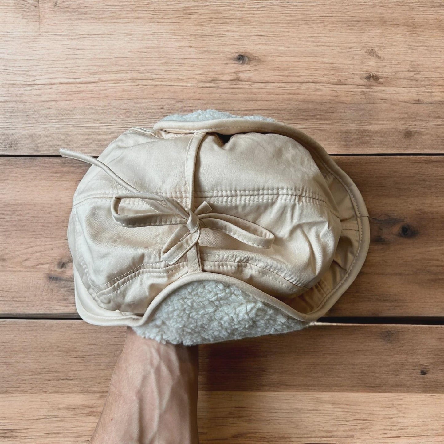 Insane Russian Trapper Korean padded fluffy hat cap in cream/beige. One size.