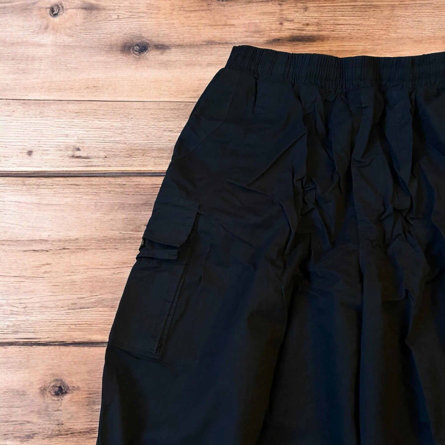 Insane super baggy wide leg Korean cargo parachute trousers in black.