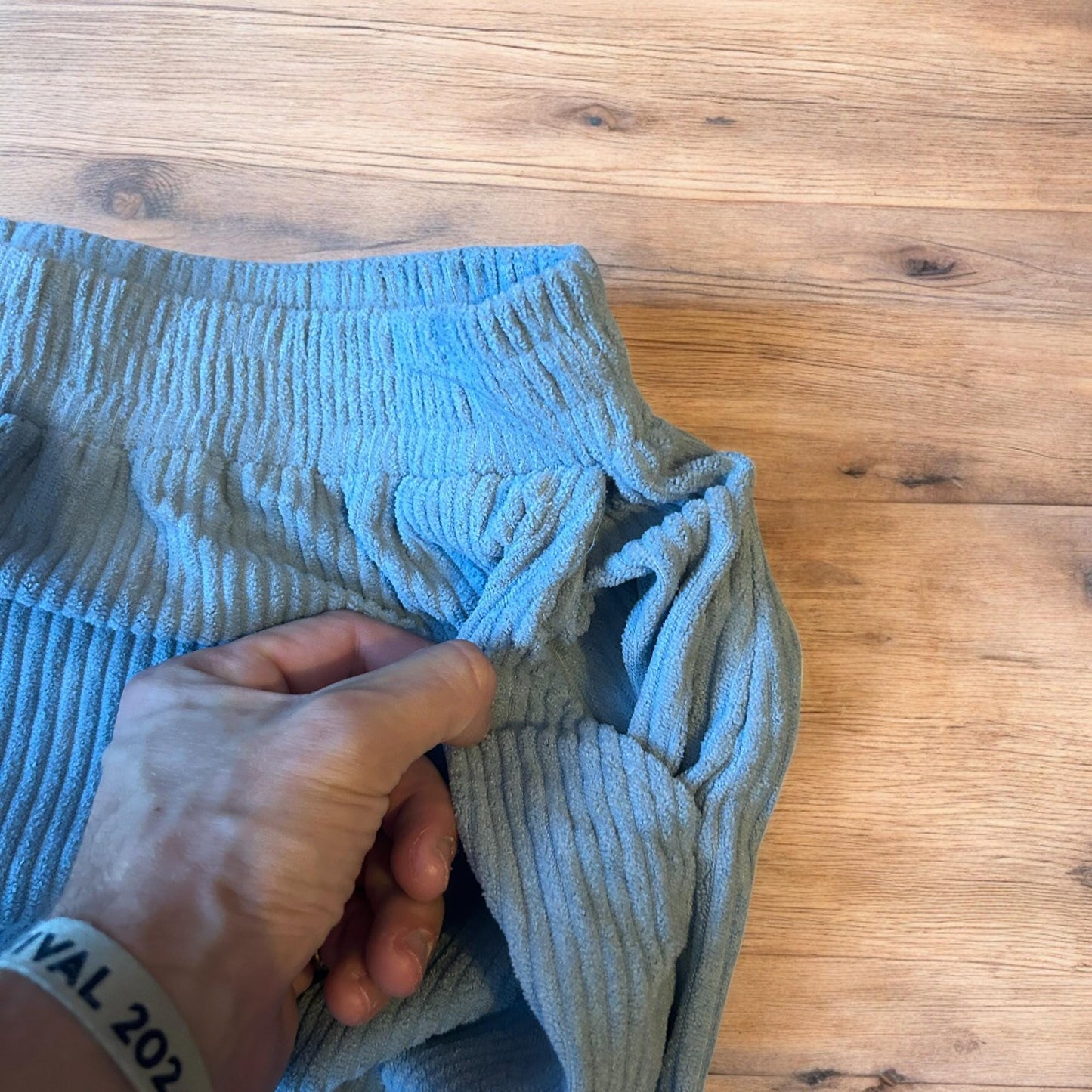 Super baggy wide leg relaxed fit corduroy trousers joggers in light blue.