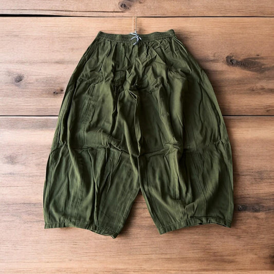 Incredible super baggy wide leg parachute trousers in khaki green.