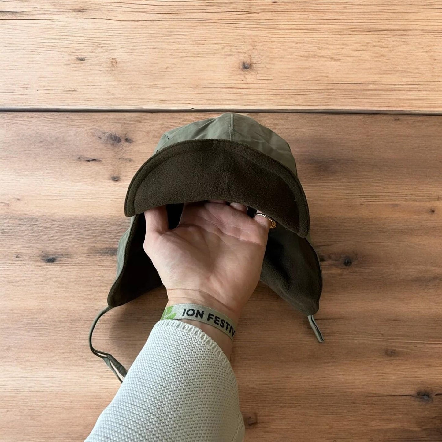 Insane Military Pilot Trapper padded hat cap in khaki green. One size.