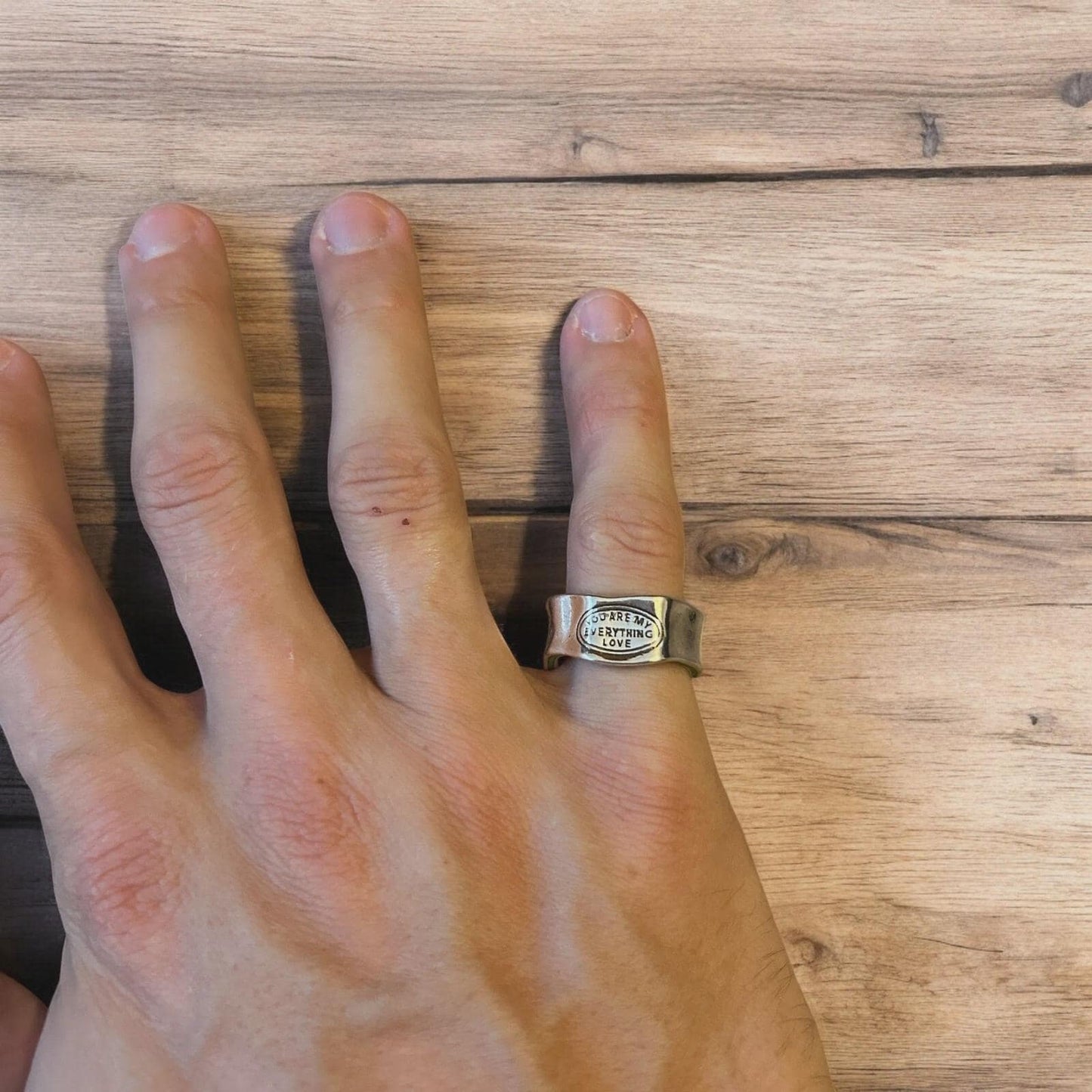 Vintage style stainless steel you are my everything love ring in silver/green. One size.