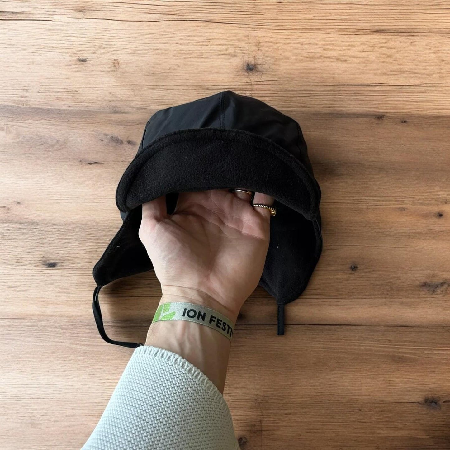 Insane Military Pilot Trapper padded fluffy hat cap in black. One size.