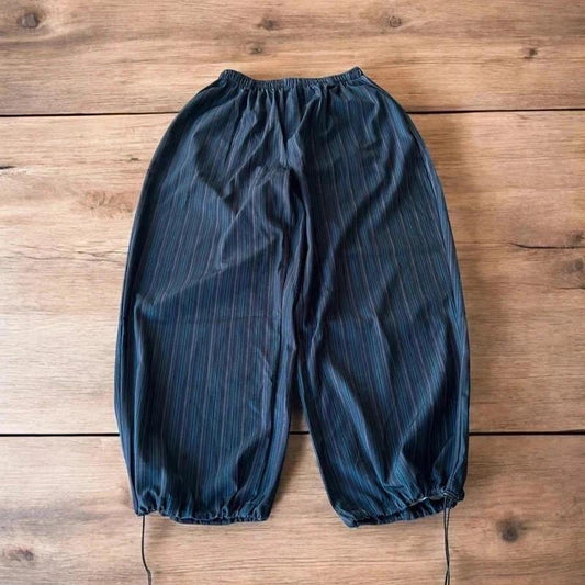 Incredible vintage style baggy wide leg striped trousers in blue.