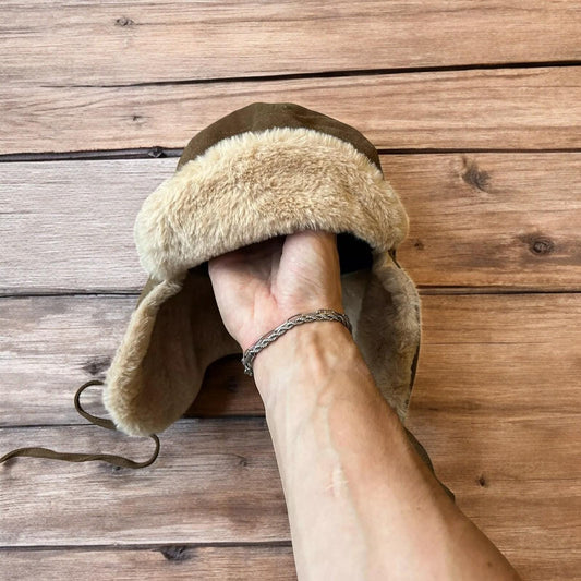 Russian ushanka trapper ear flap winter hat in brown/beige colour way. 55-59cm