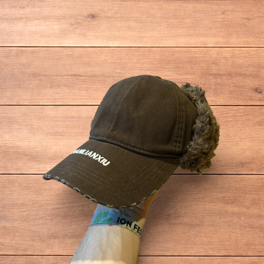 Vintage style trapper Russian ear flap hat cap in brown colour way.