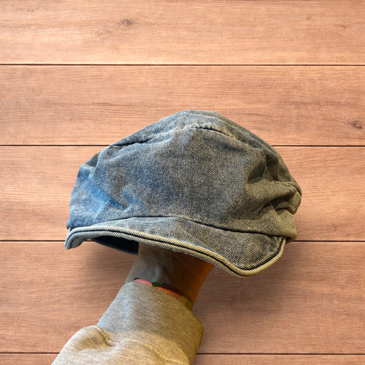 Vintage style denim newsboy painter flat cap beret in mid blue.