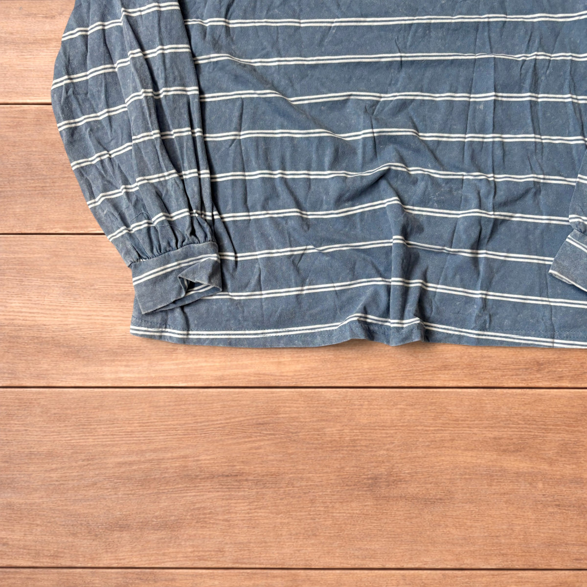 Relaxed fit striped long sleeve top t-shirt in light blue and white.