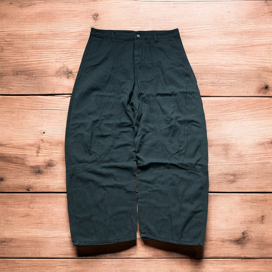 Vintage Military style baggy wide leg cargo trousers in khaki green.