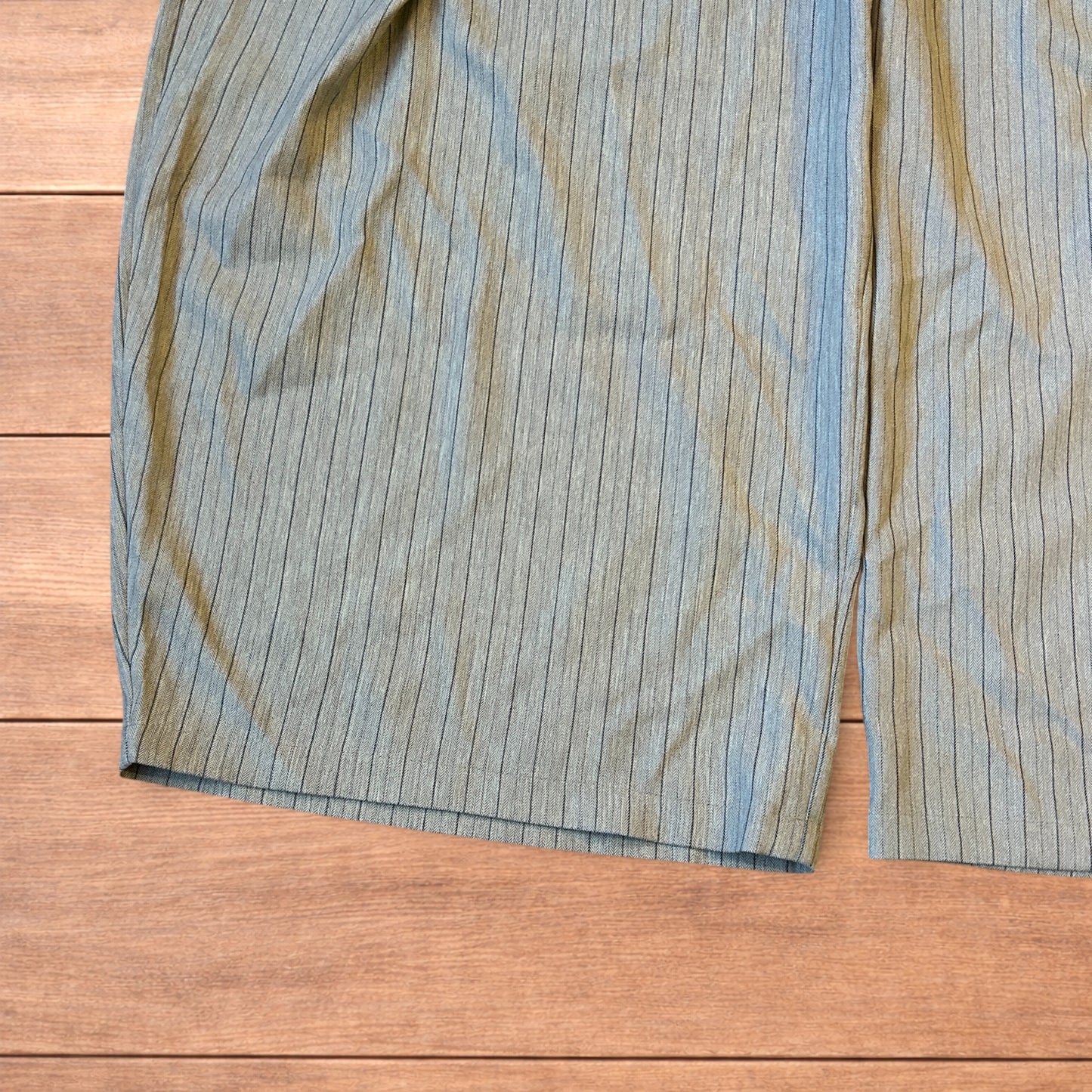Vintage style baggy super wide leg pinstripe tailored trousers in grey.