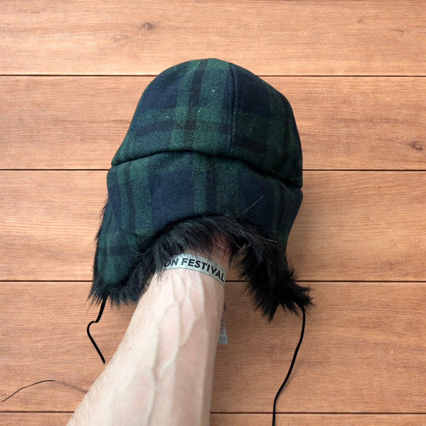 Vintage style trapper Russian ear flap hat cap in checkered khaki/black colour way.