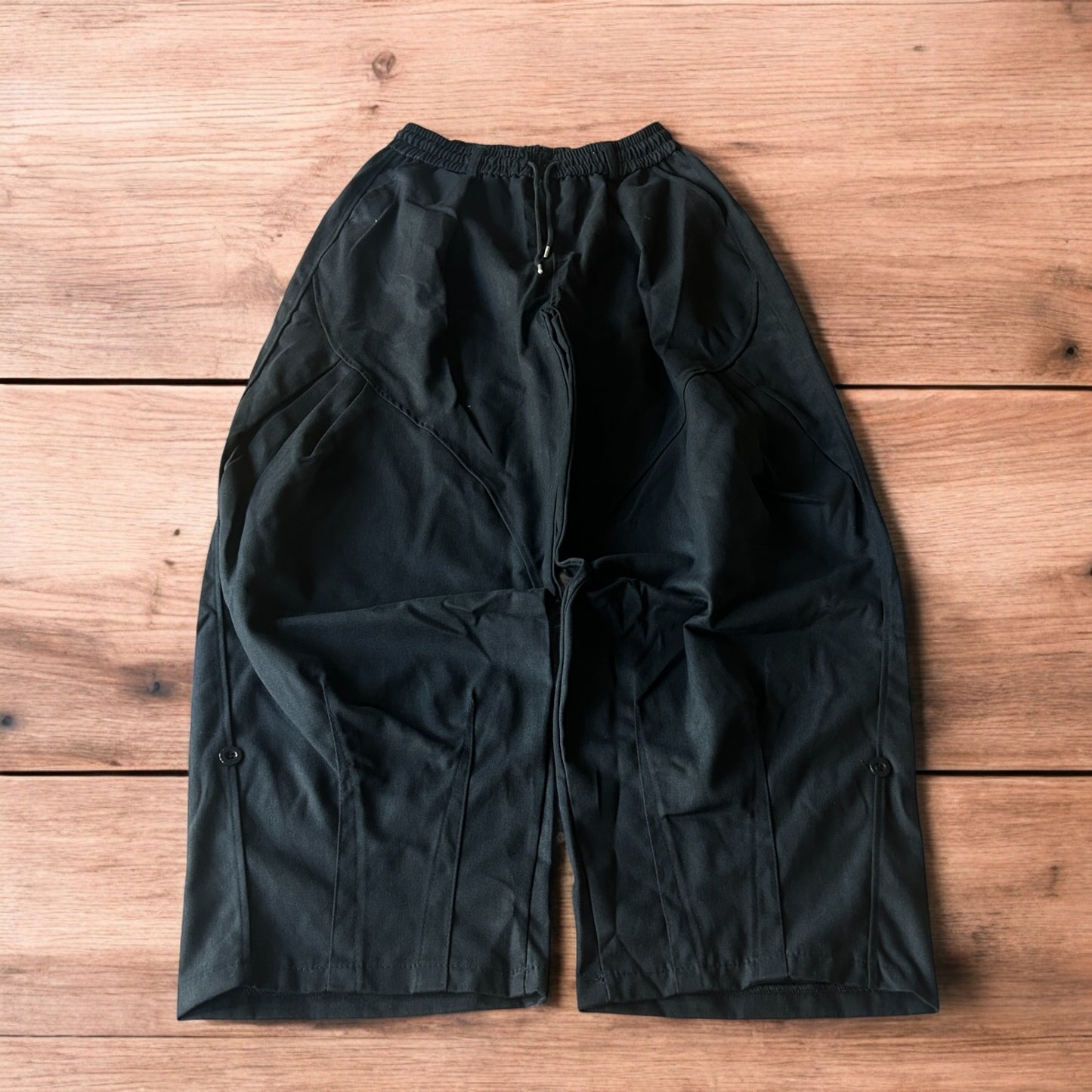 Incredible super baggy wide leg cargo trousers in black.