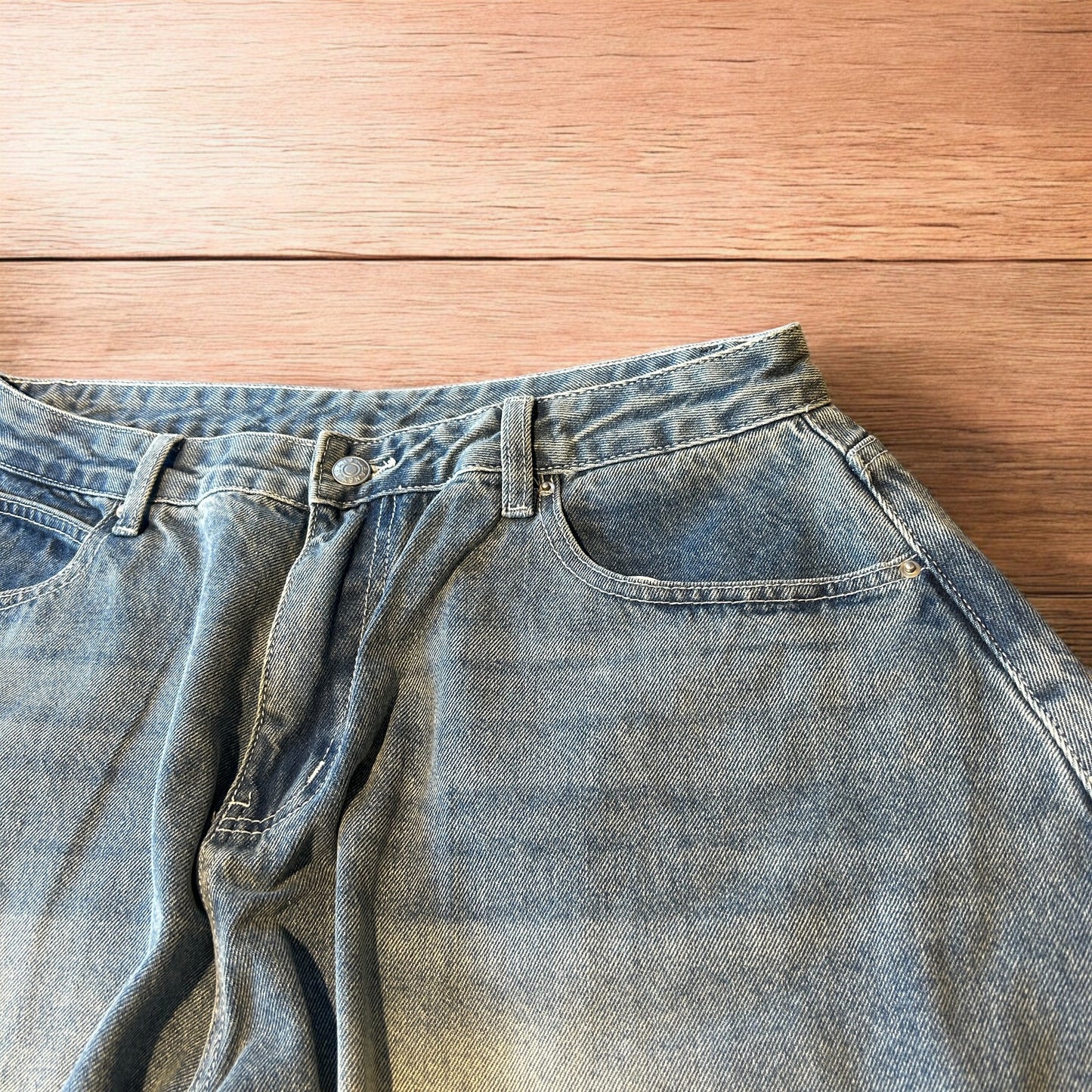 Super baggy wide leg balloon fit jeans in light blue wash.