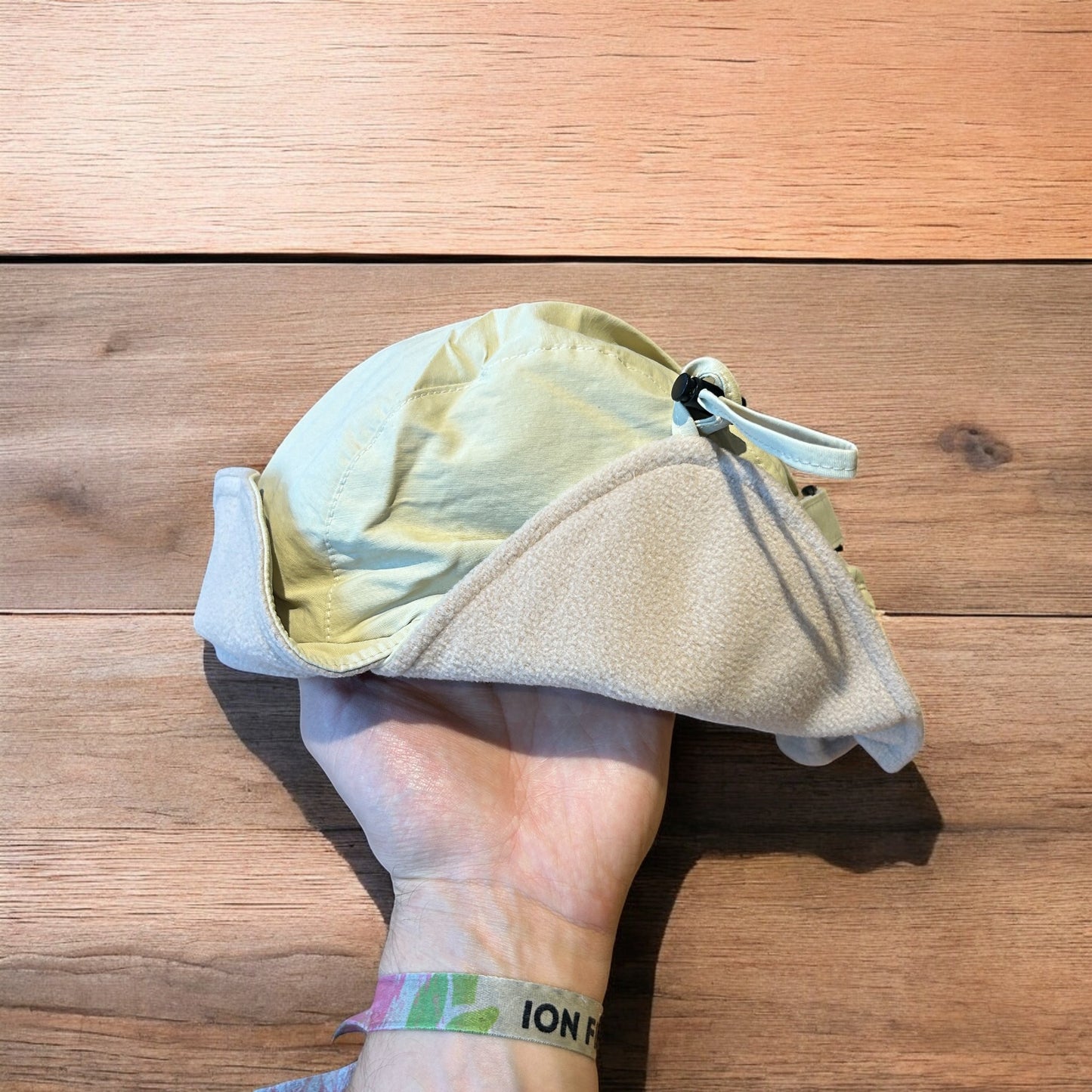 Insane Military Pilot Trapper padded fluffy hat cap in beige/cream. One size.