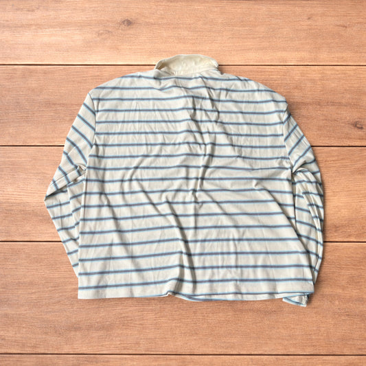 Relaxed fit striped rugby polo sweatshirt jumper in cream.
