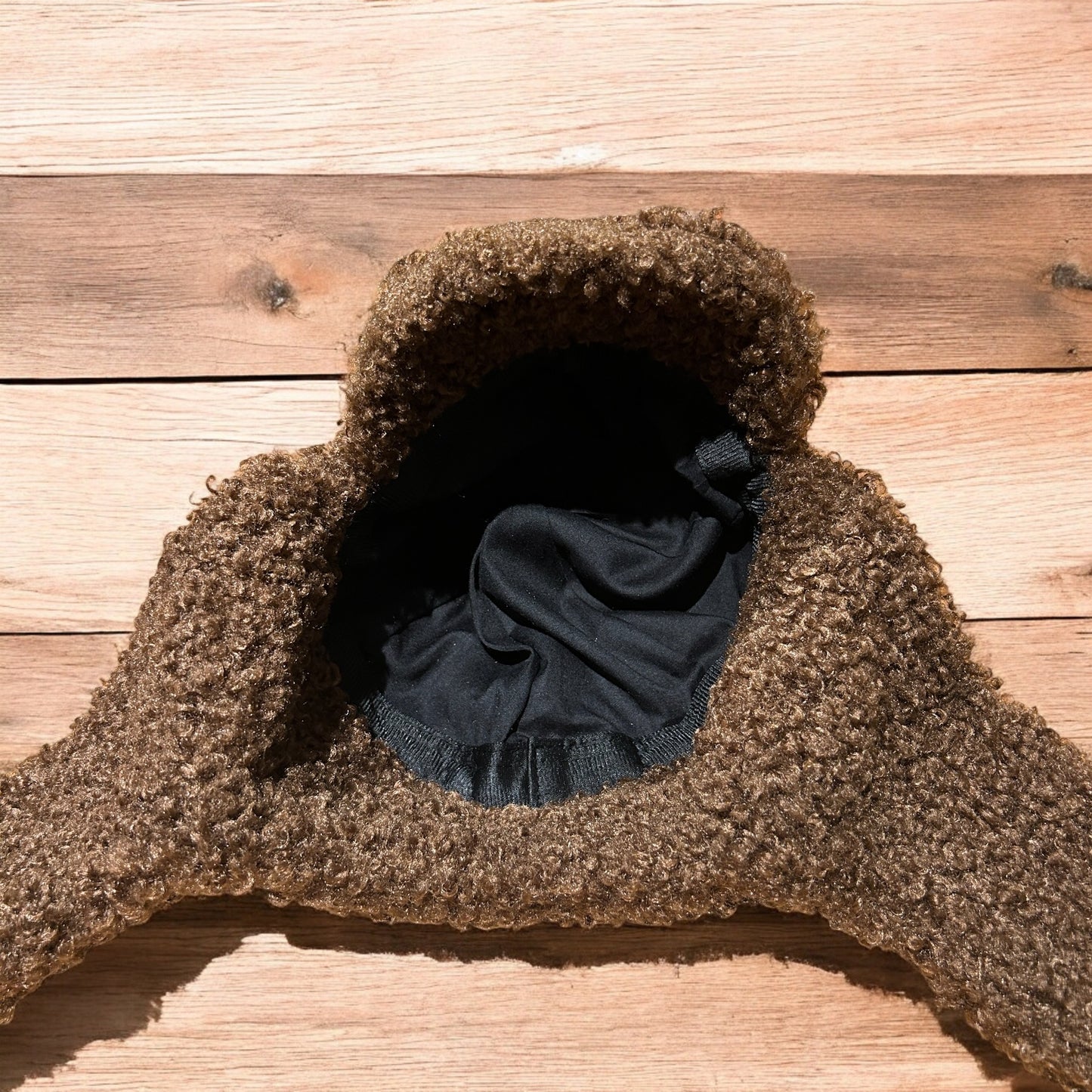 Lovely wool style fluffy Russian ear flap winter hat in chocolate dark brown. One size.