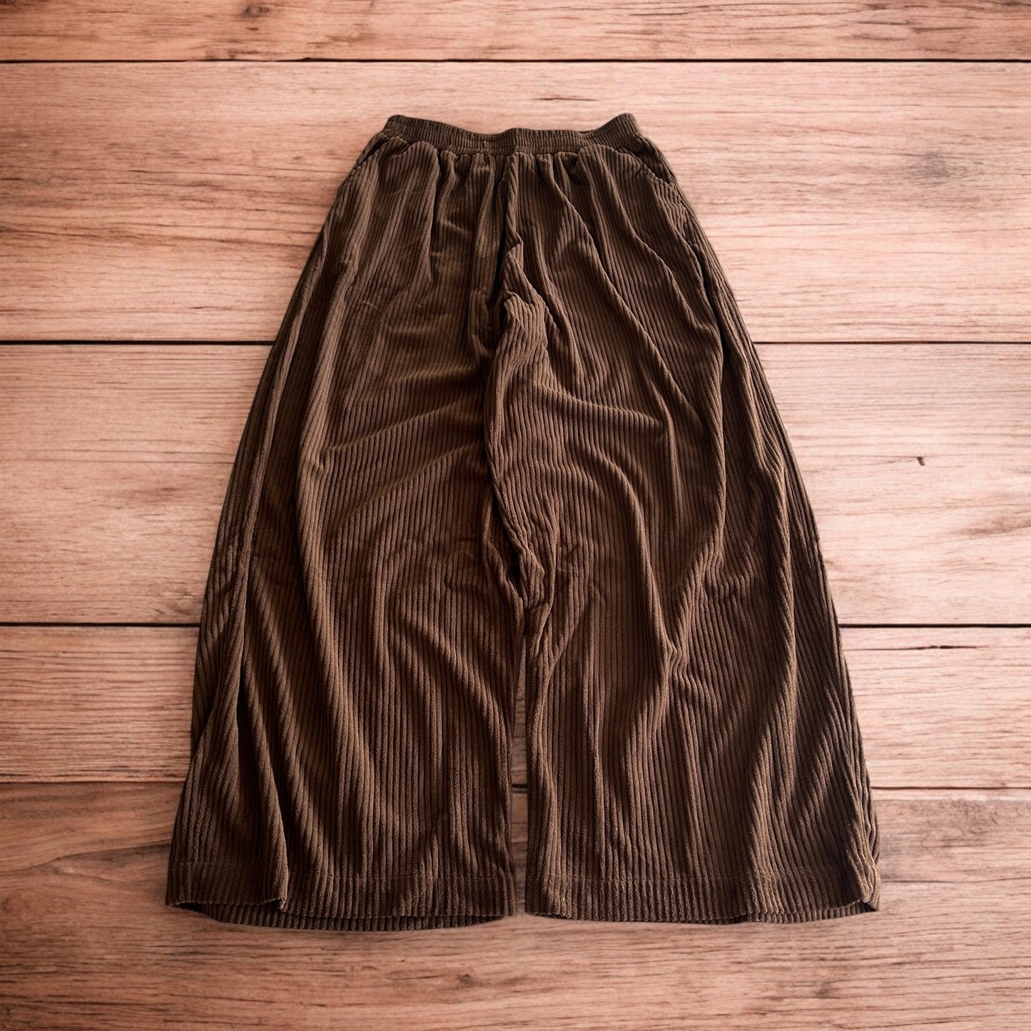 Super baggy wide leg relaxed fit corduroy trousers joggers in brown.