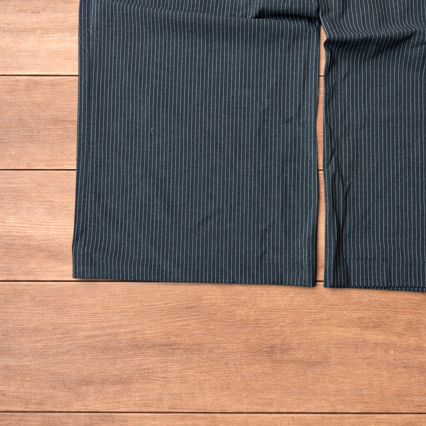 Vintage style baggy wide leg pinstripe tailored trousers in charcoal grey.