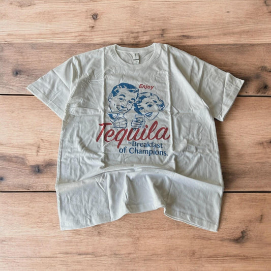 Vintage style Novelty Tequila The Breakfast of Champions tshirt in white.