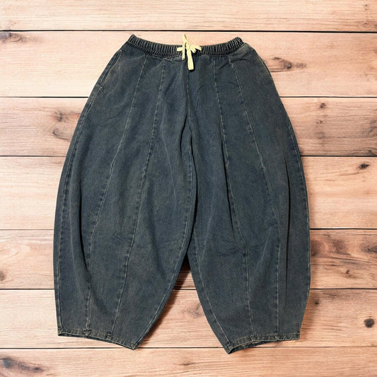 Incredible super baggy wide leg balloon fit jeans in washed mid blue.