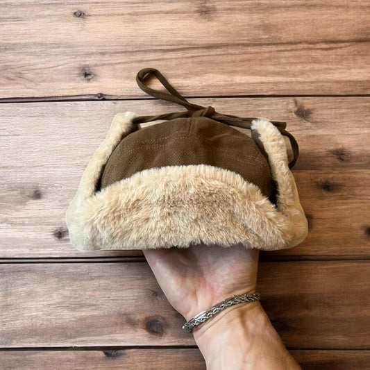 Russian ushanka trapper ear flap winter hat in brown/beige colour way. 55-59cm
