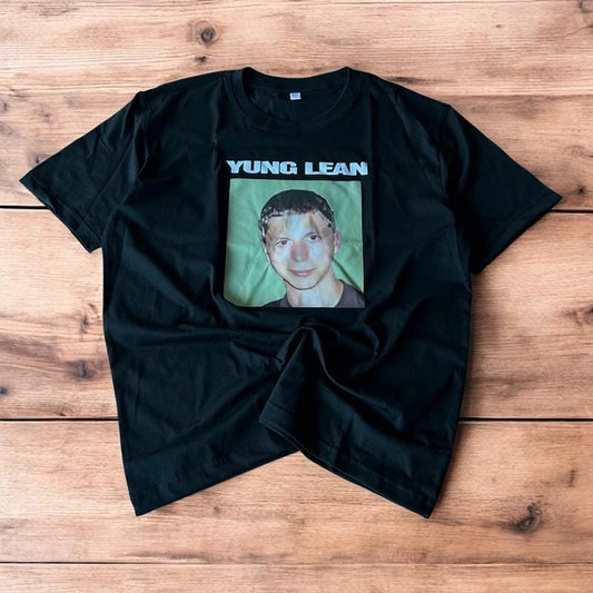 Novelty Yung Lean Superbad T-shirt in black with front graphic print.