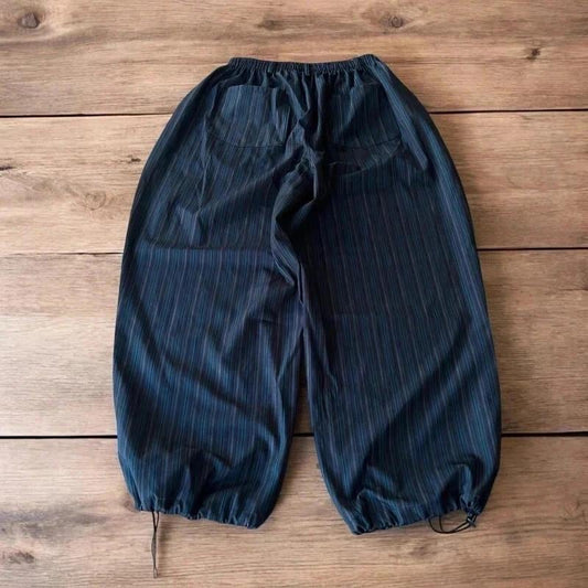 Incredible vintage style baggy wide leg striped trousers in blue.