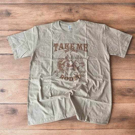 Lovely vintage style cowboy western 'Take Me To The Rodeo' tshirt in brown.