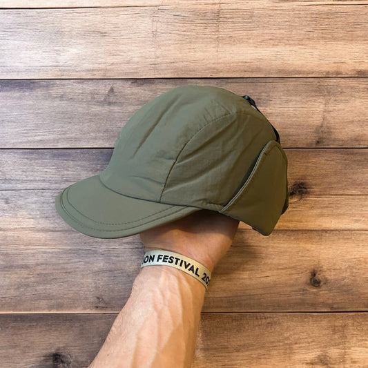 Insane Russian Trapper Korean padded hat cap in khaki green. One size.