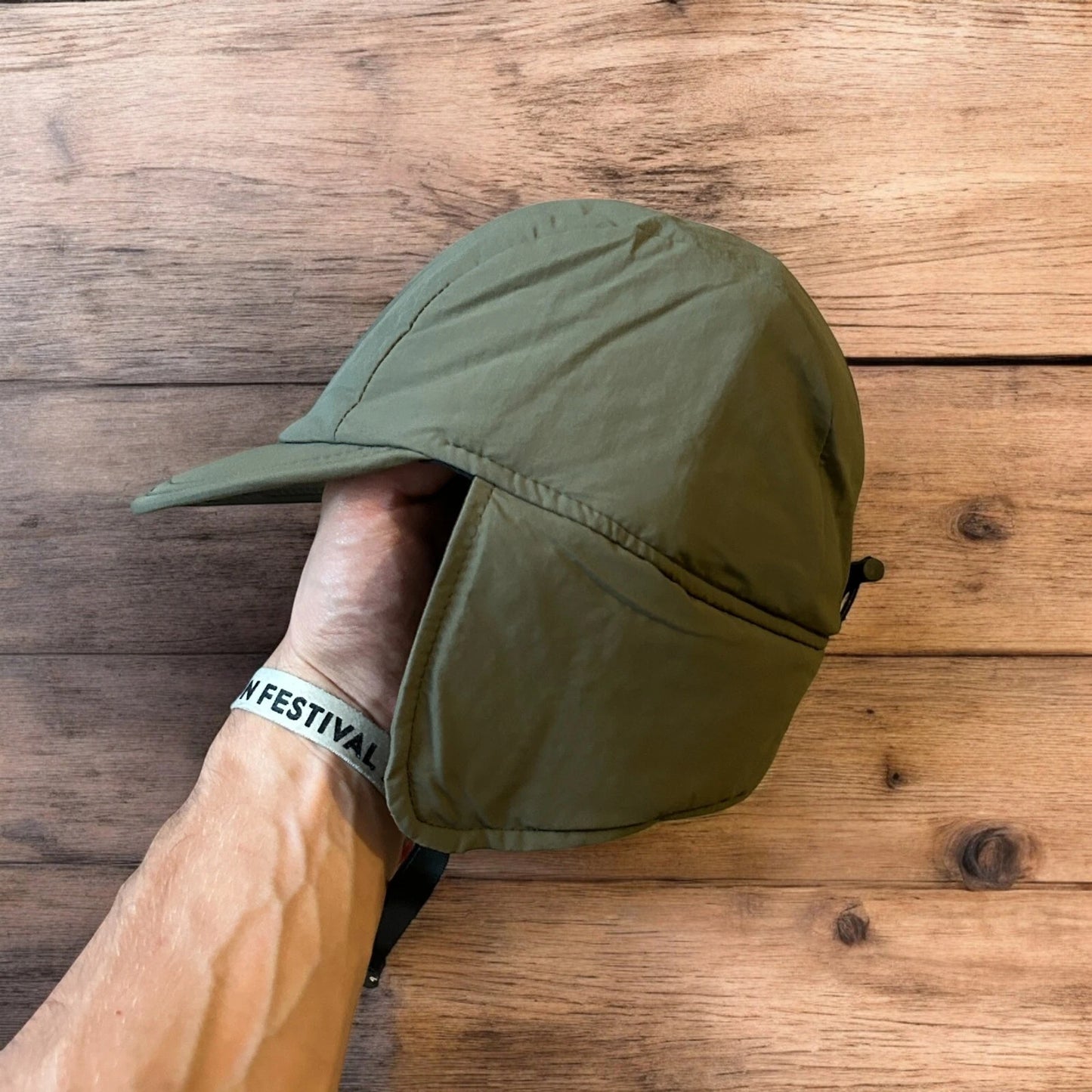 Insane Russian Trapper Korean padded hat cap in khaki green. One size.