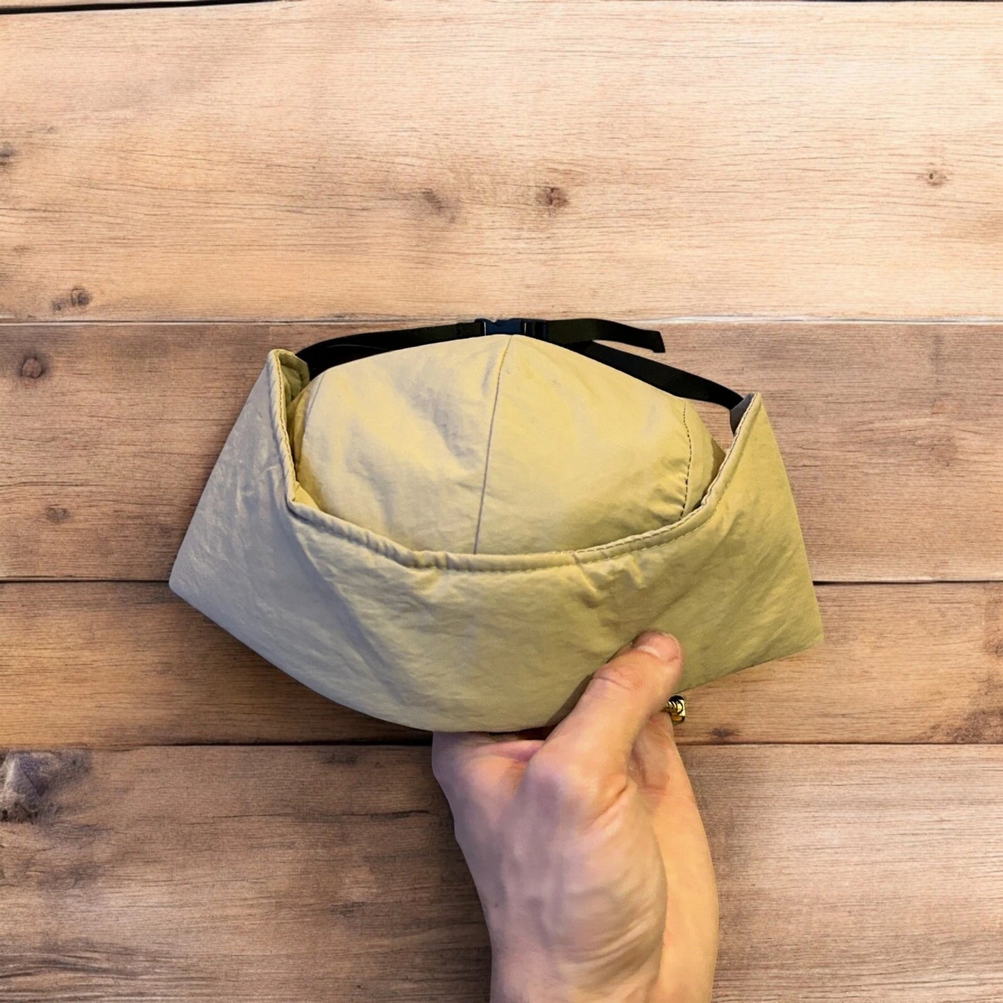 Insane Russian Trapper Korean padded hat cap in beige/cream. One size.