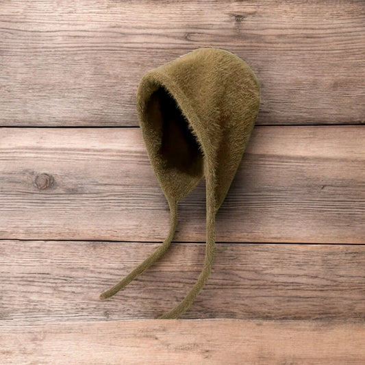 Lovely Y2k Japanese knitted beanie bonnet ear flap hat in coffee brown. One Size.