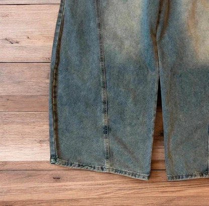 Incredible vintage style baggy wide leg skater fit jeans with fade in light blue.