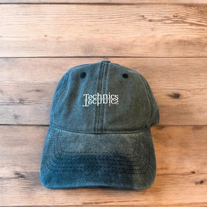 Vintage style Technics music dj cap hat in washed grey. One size.