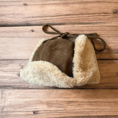 Russian ushanka trapper ear flap winter hat in brown/beige colour way. 55-59cm
