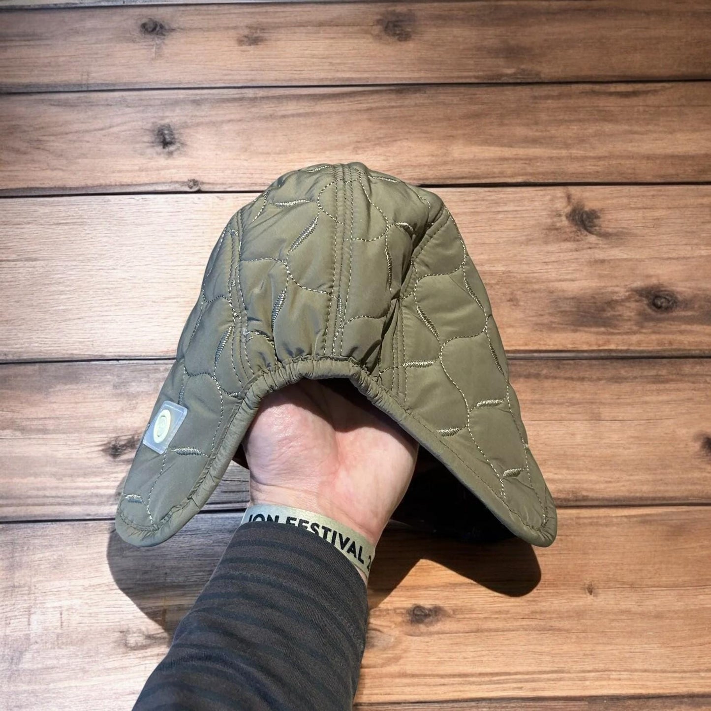 Insane Russian Trapper Korean padded fluffy hat cap in khaki green. One size.