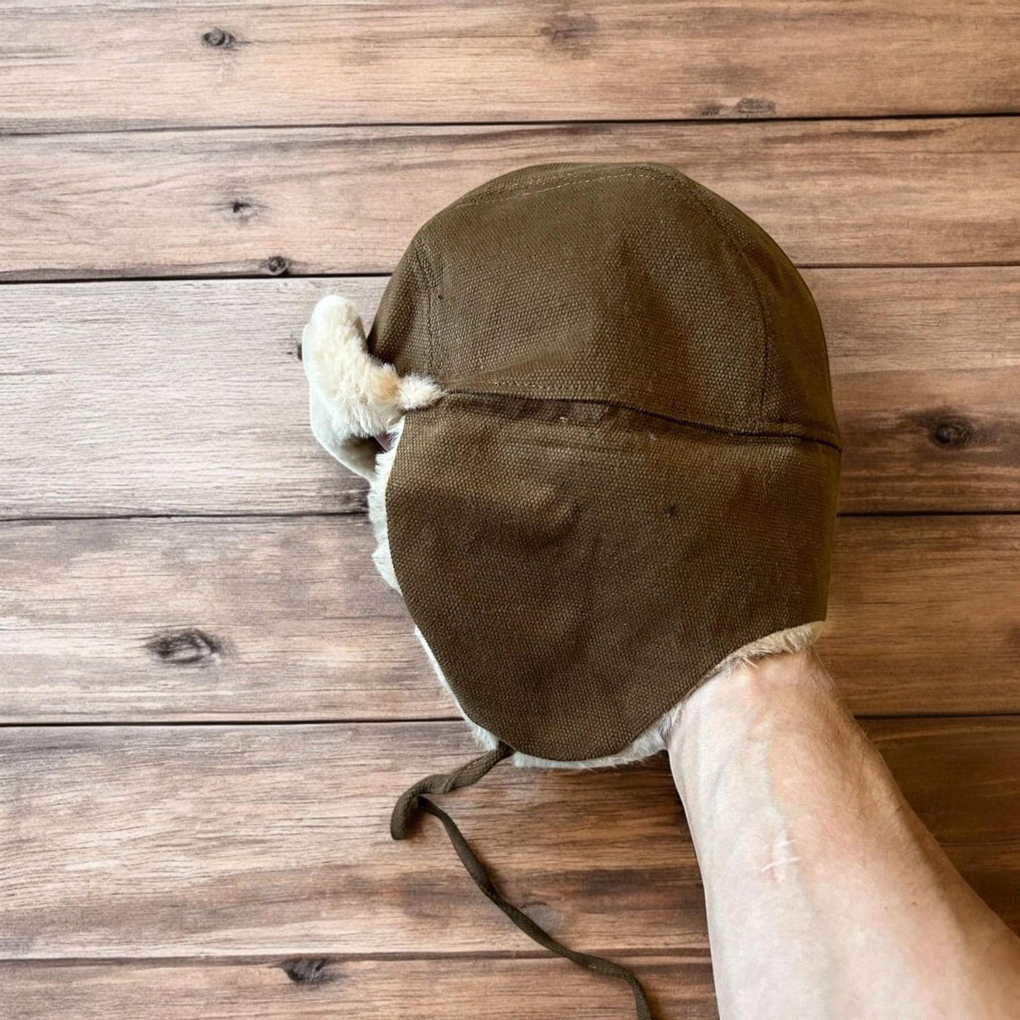Russian ushanka trapper ear flap winter hat in brown/beige colour way. 55-59cm