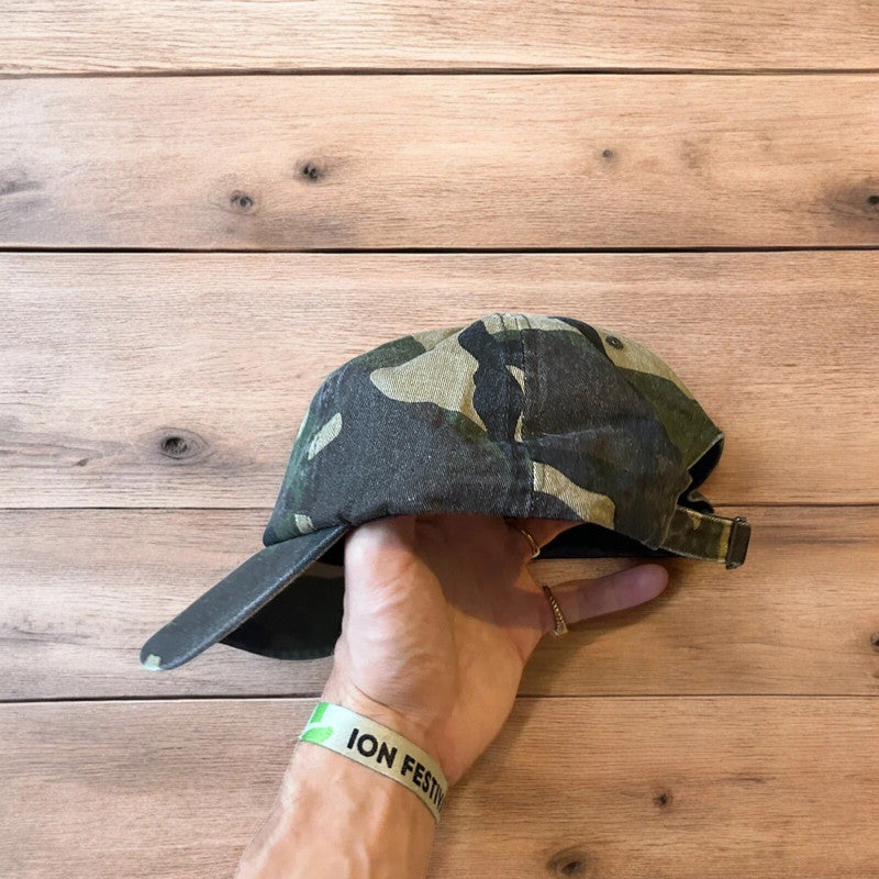 Vintage style Camo military cap hat in green khaki colourway. One size.