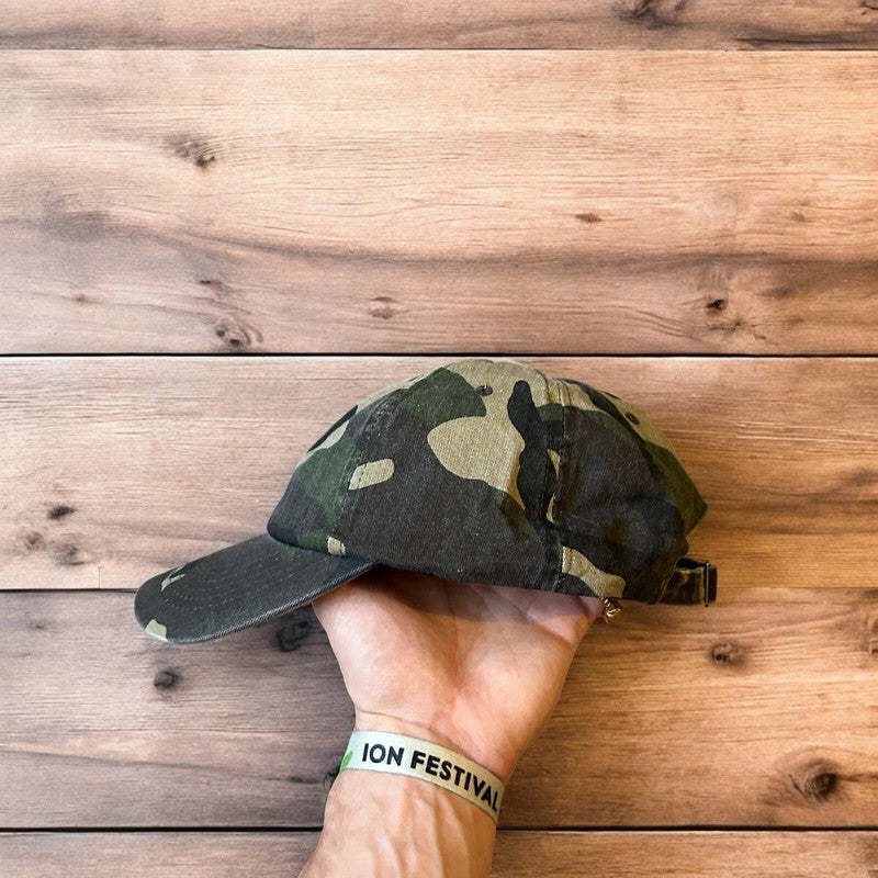 Vintage style Camo military cap hat in green khaki colourway. One size.