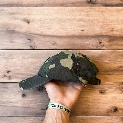 Vintage style Camo military cap hat in green khaki colourway. One size.
