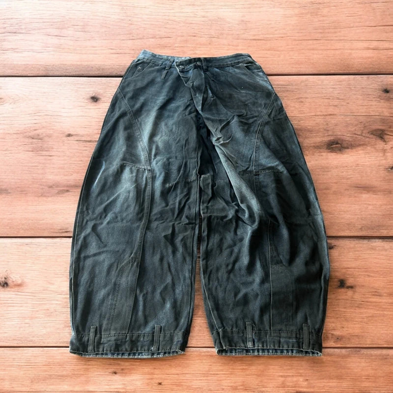 Super baggy vintage style wide leg skater fit jeans in faded washed dark blue/grey.