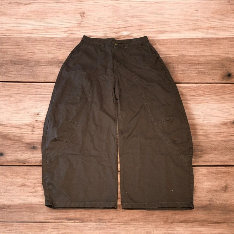 Vintage Military style baggy wide leg cargo trousers in grey.