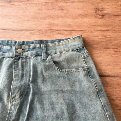 Vintage style baggy wide leg skater fit jeans in light blue.